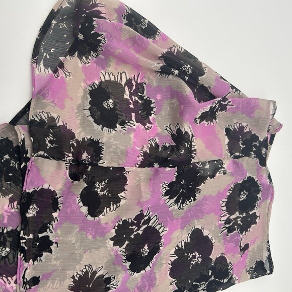 Purple Gray Black Floral Infinity Scarf Sheer Chiffon Style Handmade 58” Loop - Picture 8 of 8